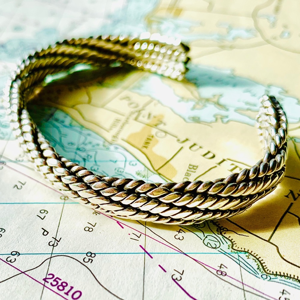 Sterling silver Rope bracelet bangle thick